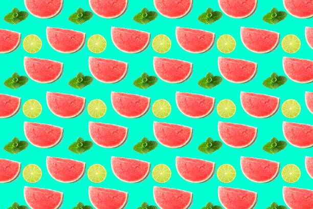 istock Pattern of fresh fruits isolated on creative colored texture 1287488593
