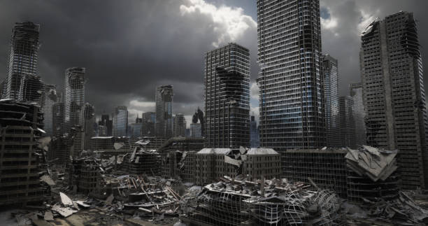 paysage urbain détruit - apocalypse photos et images de collection
