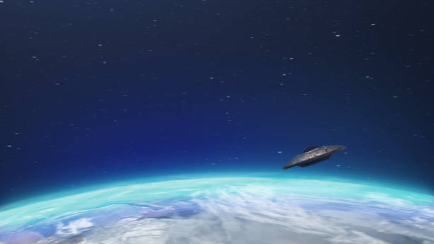 istock Alien spaceship ufo Flying over Earth atmosphere 1287489139
