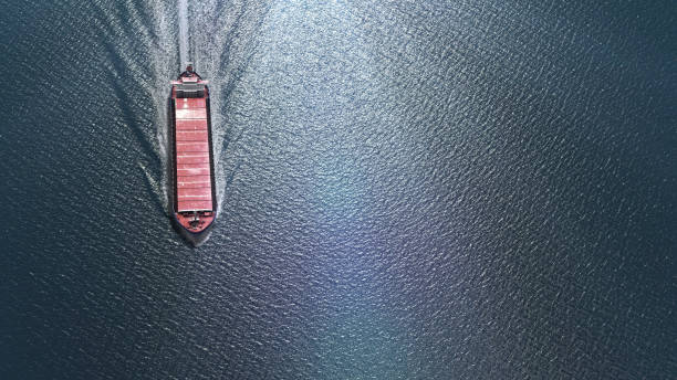 istock Aerial top view of Empty cargo ship in th ocean 1287489244