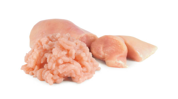 Minced meat of chicken fillet isolated on white