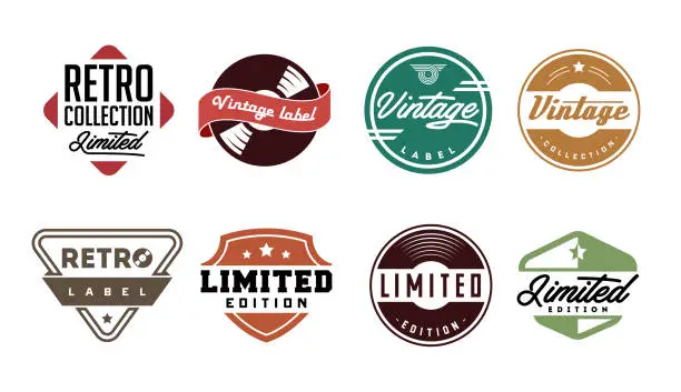 Vector illustration of Retro vinyl records emblems, labels, badges.