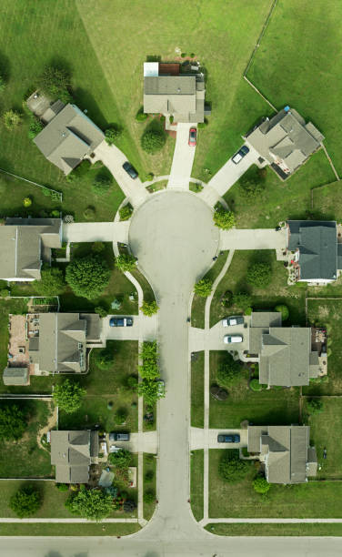istock Top Down Drone Shot of Suburban Cul-de-Sac 1287492947