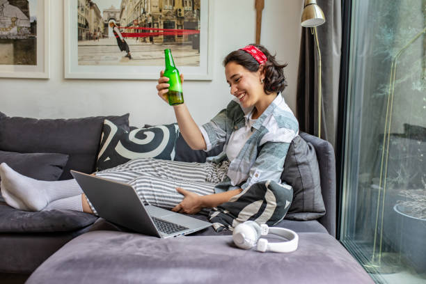 istock Socializing at home via video call 1287493663