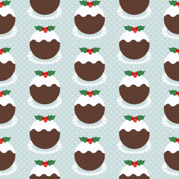 伝統的なクリスマスプディングシームレスパターン - plum fruit brandy点のイラスト素材／クリップアート素材／マンガ素材／アイコン素材
