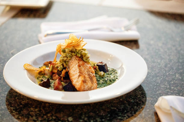 High end Restaurant Food Salmon Dinner