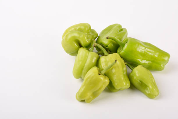 istock Green bell peppers isolated on the white background with copy space 1287499544