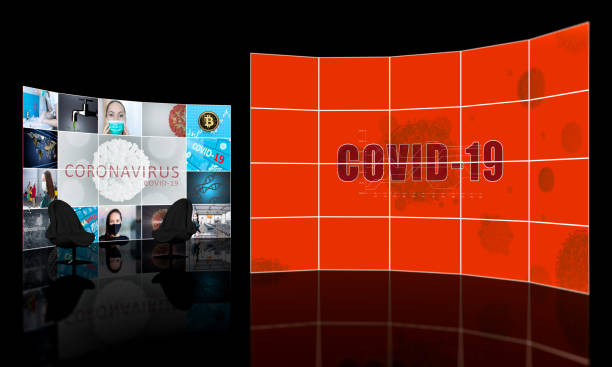 istock Media concept video wall with small screens covid-19 theme 1287500889