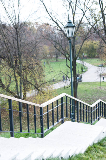 Empty park in Krakow. Covid-19. Krakow in Poland. No people.