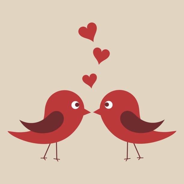 Cute Retro Birds Kissing And Hearts Above Heads Isolated On Brown  Background Stock Illustration - Download Image Now - iStock