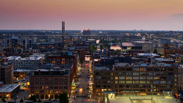 istock Milwaukee's Historic Third Ward at Dusk - Aerial 1287509394