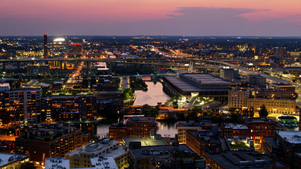 istock Drone Shot of Milwaukee at Nightfall 1287509396