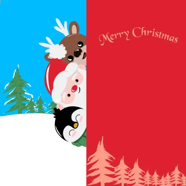 Vector illustration of Vektor illustration GreetingCard Cute Santa Claus And Friend