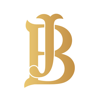 Golden JB monogram isolated in white. Elegant monogram design.