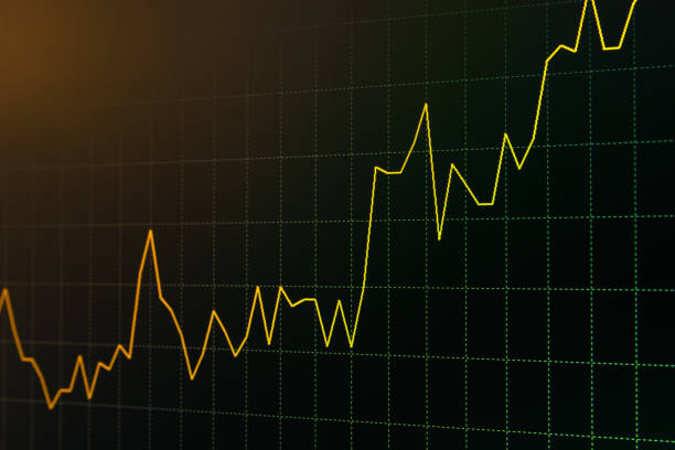 istock Bullish Trend Yellow Stock Chart or Forex Chart and Table Line on Black Background in Orange Tone 1287523078