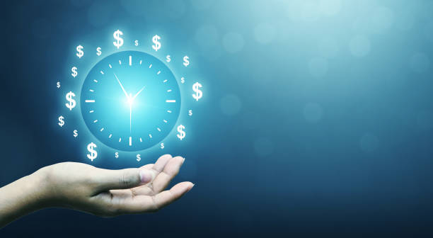 istock Hand holding sign clock. Concept business time is money 1287526099
