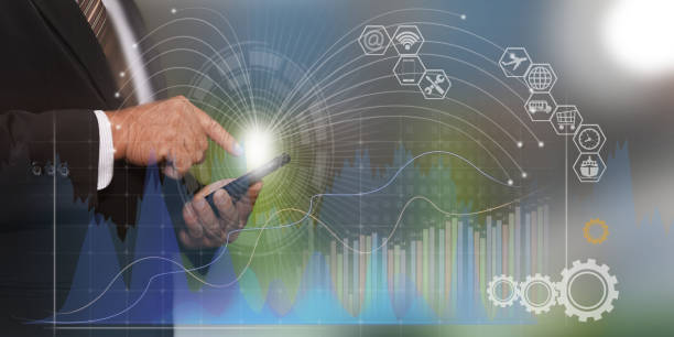 istock Communication graphic. The connection communicates with people in various societies through the Internet or online. 1287529041