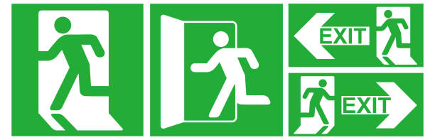 notfall-exit-zeichen-symbolvektor - fire escape stock-grafiken, -clipart, -cartoons und -symbole