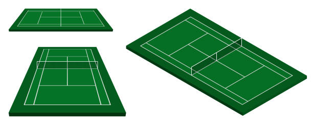 illustrazioni stock, clip art, cartoni animati e icone di tendenza di campo da tennis verde in vista isometrica. campo da tennis all'aperto. campo sportivo per la ricreazione attiva. vettore - toughness surface level court tennis