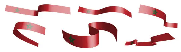 Vector illustration of Set of holiday ribbons. Morocco flag waving in wind. Separation into lower and upper layers. Design element. Vector on white background