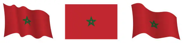 Vector illustration of morocco flag in static position and in motion, fluttering in wind in exact colors and sizes, on white background