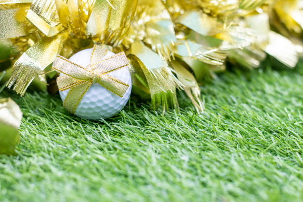istock Golf ball with Christmas Decoration and ornament 1287535365