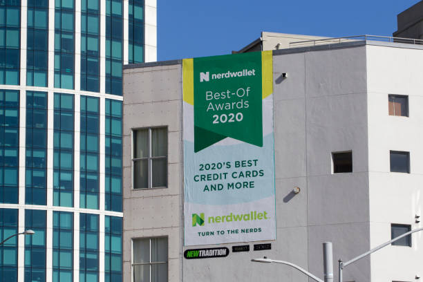 San Francisco, CA, USA - Feb 9, 2020: Outdoor advertising of NerdWallet is seen in San Francisco, California. NerdWallet is an American personal finance company.