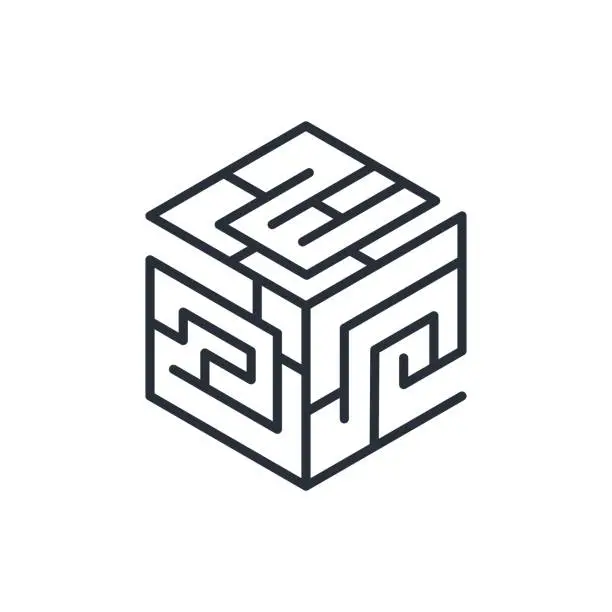 Vector illustration of Electronic cube. Cloud server  for crypto mining bitcoin, ethereum. Block chain network database . Data center or hosting company.