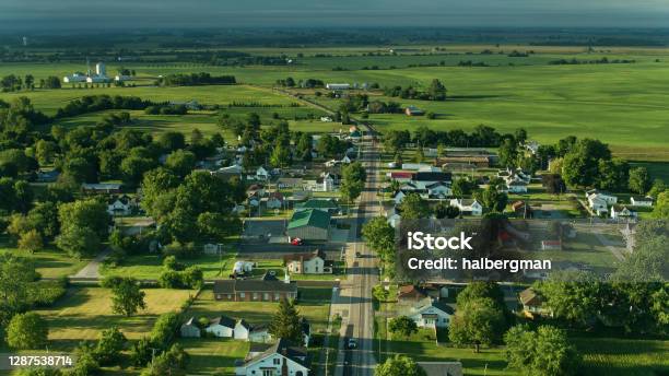 Main Street Running Through Small Ohio Town Aerial Stock Photo - Download Image Now