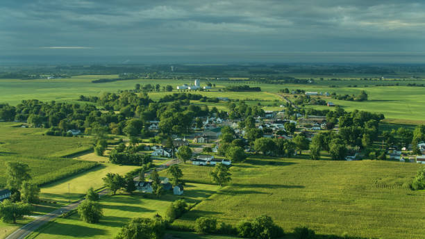 istock Small Ohio Town on Sunny Morning - Aerial 1287538724