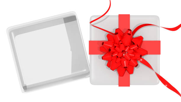 istock gift box open empty to put your gift or text top view red ribbon flower red whte background - 3d rendering 1287539719