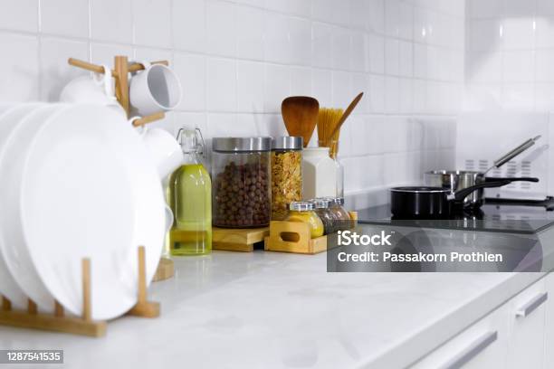 Untensil On Counter In Kithcen Stock Photo - Download Image Now - Cup, Kitchen, No People
