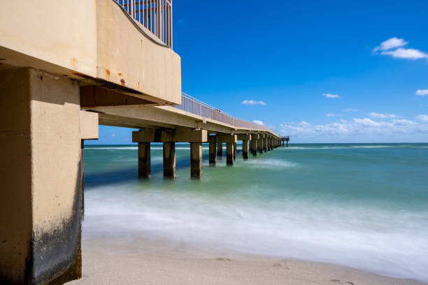 istock Waves crashing on a pier long exposure blurry 1287543822