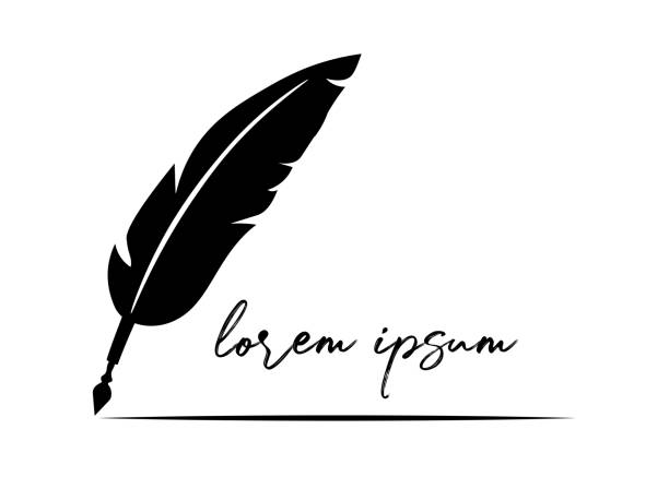 Feather Pen Icon, Fashion and Card Print Design Feather pen vector fountain pen pattern writing instrument pen stock illustrations