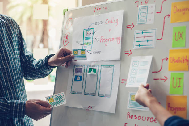 istock Designer team drawing website ux app development application for mobile phone. 1287546542