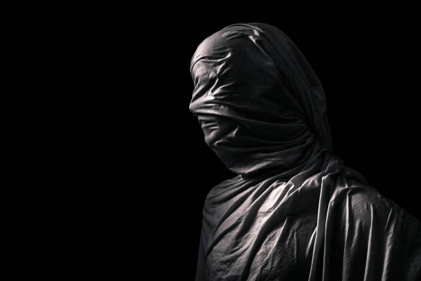 istock Portrait of a scary ghost isolated on black background 1287548480