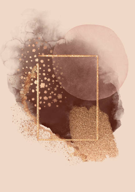 istock Gold glitter frame with watercolor washes. Template with delicate colors for creative designs and cards 1287548800
