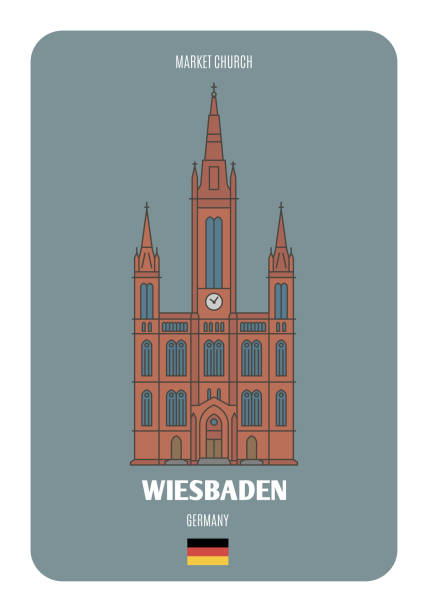 ドイツ、ヴィースバーデンの市場教会。 ヨーロッパの都市の建築シンボル - ヴィースバーデン点のイラスト素材／クリップアート素材／マンガ素材／アイコン素材