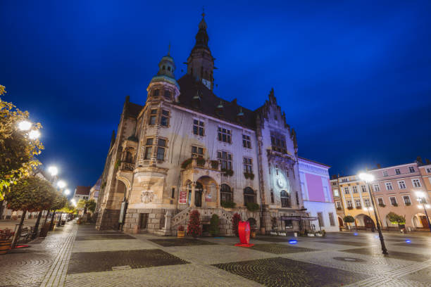 Jawor city hall at dawn. Jawor, Lower Silesia, Poland.