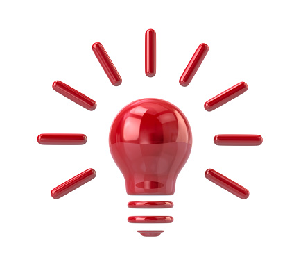 Red Light Bulb Icon 3d illustration isolated on white background