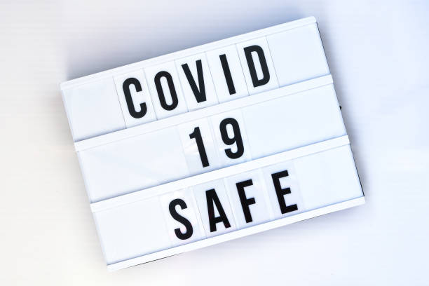 istock Lightbox with text COVID 19 SAFE. Back to school. Social distancing. School quarantine concept 1287555231