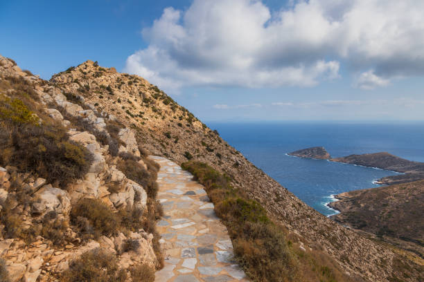 istock Stone mountain path to Palaiokastro, Ios Island, Greece. 1287556622