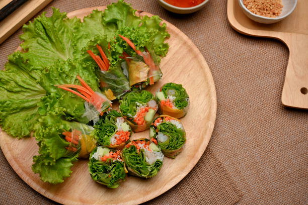 istock Vietnamese spring rolls served with dipping sauce on dinning table 1287558311
