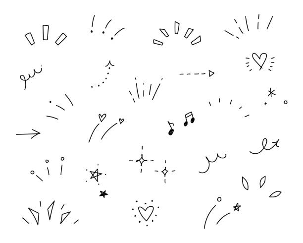 A set of abstract icons representing awareness, attention, concentration, surprise, ideas, inspiration, speech bubbles, and various hand-drawn illustrations A set of abstract icons representing awareness, attention, concentration, surprise, ideas, inspiration, speech bubbles, and various hand-drawn illustrations exclamation point stock illustrations