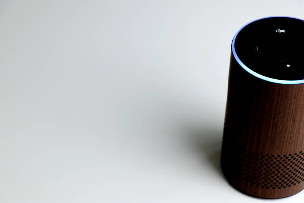 istock Smart speaker assistant for smart home - wood design 1287560906