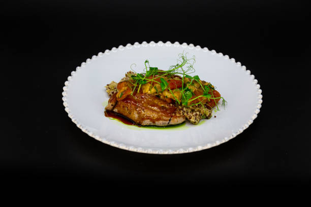 istock Appetizing dishes on white and black background 1287561968
