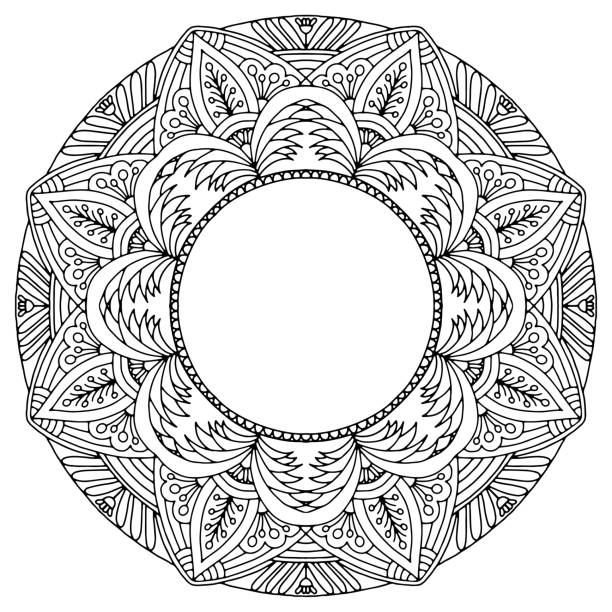 kranz gezeichnet mit floralen ornamenten im folk-stil auf einem weißen hintergrund für färbung, vektor, raum für text - victorian style frame picture frame wreath stock-grafiken, -clipart, -cartoons und -symbole