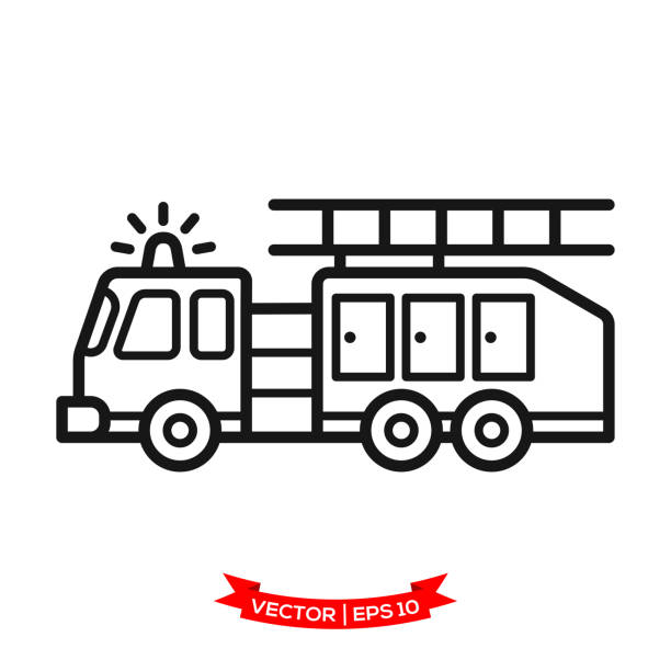 ilustrações de stock, clip art, desenhos animados e ícones de fire truck icon in trendy flat style - ladder company 1
