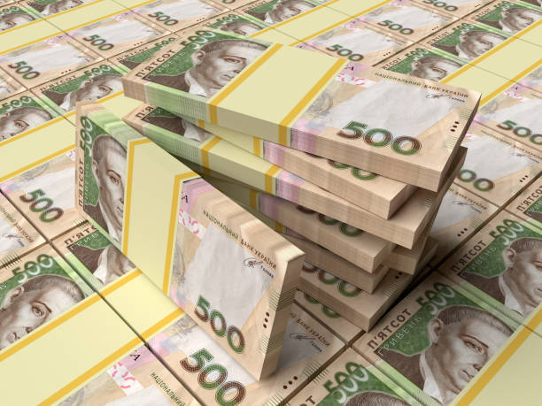 stos ukraińskich hrywien pieniędzy (grivna) - ukraine hryvnia currency paper currency zdjęcia i obrazy z banku zdjęć