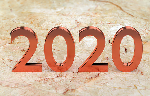 New year concept. Golden number 2021 on marble background. 3d rendering